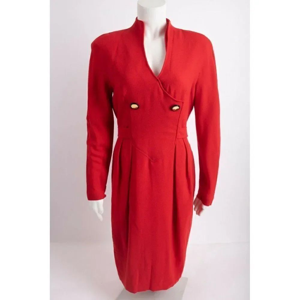 Vintage 90s Guy Laroche Womens Wool Dress Sheath M